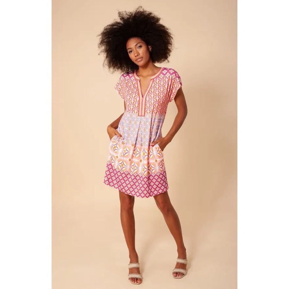 Hale Bob Los Angeles Carenza Jersey Geometric Tile Print Shift Dress XS